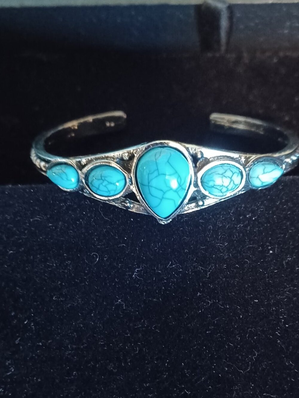 Turquois In a Silvertone Cuff Bracelet